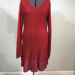 Daisy Fuentes Ribbed, Scoop Neck Red Sweater Dress